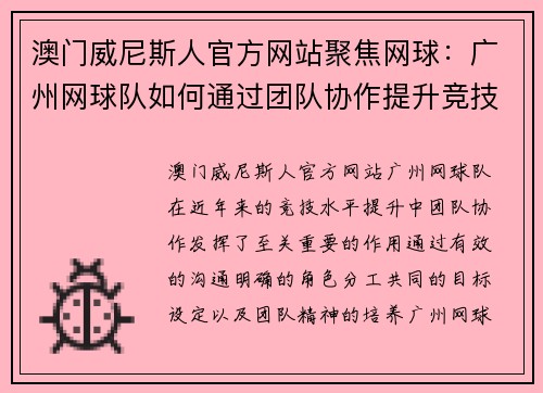 澳门威尼斯人官方网站聚焦网球：广州网球队如何通过团队协作提升竞技水平
